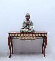 Vortex Teak Wood Console Table In Brown Colour