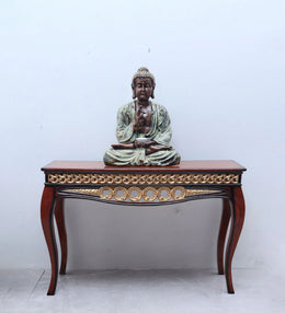 Vortex Teak Wood Console Table In Brown Colour