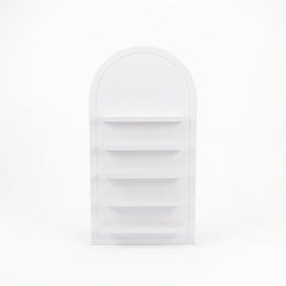 Alternate view of Wallmona White Wall-Mounted Salon Product Display Stand, showing engineered Wood in a modern home setting.