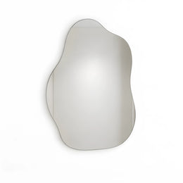 Alternate view of Walnutty Salon Mirror, showing organic curved shape and wall-mounted mirror for a modern salon interior.