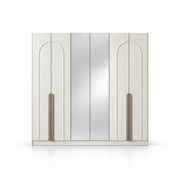 Weltwiyo 6 Door Wooden Wardrobe featuring a broad wardrobe frame alongside long wood-tone handles on a white background.