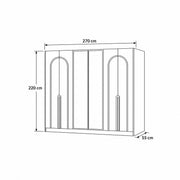 Weltwiyo 6 Door Wooden Wardrobe dimension guide with reflective central panels and labels of 270 cm wide and 220 cm high.