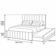 Werlisori Cream Kids Trundle Bed: a matching padded footboard in a line drawing marked 210 cm long and 100 cm high.