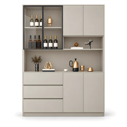 Alternate view of Wineliya Grey Dining Storage Cabinet, showing display doors and open niche in a balanced home interior.