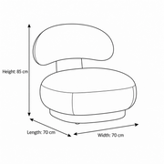 Wingsa Purple Modern Accent Chair measurement guide shows 70 cm wide, 70 cm long, and 85 cm high for practical room planning.