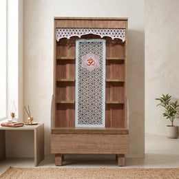 Anvaya Premium Wooden Finish Pooja Mandir with Om Panel