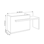 Woshiblo White Modern Salon Reception Desk diagram showing a raised reception counter, with 180 cm wide and 110 cm high.