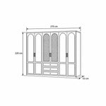 Wratinora 6 Door Wooden Wardrobe with Drawers dimension guide with three lower drawers and labels of 270 × 55 × 220 cm.