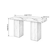 Yorkosta console table dimension guide showing 120 cm length, 35 cm width, and 80 cm height for hallway layout planning.