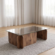 Zeshmy Modern Wooden Glass Top Coffee Table