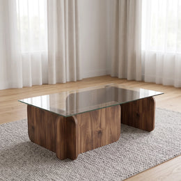 Zeshmy Modern Wooden Glass Top Coffee Table
