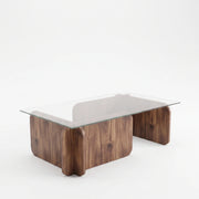 Zeshmy Modern Wooden Glass Top Coffee Table
