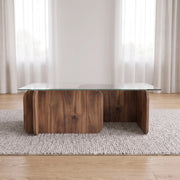 Zeshmy Modern Wooden Glass Top Coffee Table