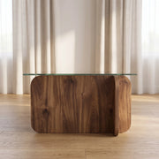 Zeshmy Modern Wooden Glass Top Coffee Table