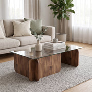 Zeshmy Modern Wooden Glass Top Coffee Table