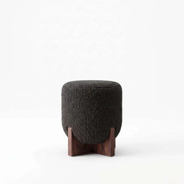 Alternate view of Zezalo Black Plush Modern Ottoman, showing textured plush upholstery for a modern living room interior.