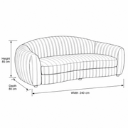 Zigzaro Beige Striped 3-Seater Sofa dimension guide showing 240 W x 80 D x 85 H cm for living room layout planning.