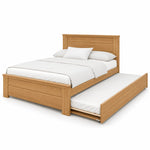 Zikroniya Wooden Kids Trundle Bed with a natural wood finish and an extended side trundle against a white backdrop.