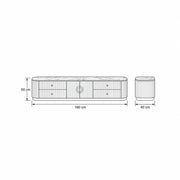 Zondinora White Marble Top TV Unit dimension sketch, with 190 cm wide, 40 cm deep and 50 cm high marked on the outline.