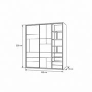 Zushmira 6 Door Wardrobe with Side Shelves dimension guide with contrasting panel seams and labels of 200 × 55 × 220 cm.